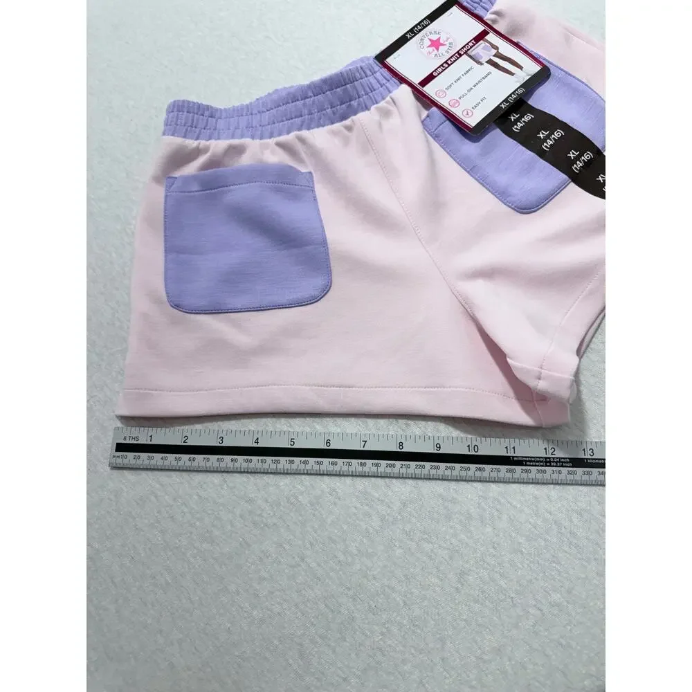 Converse Girl’s Knit Shorts Pink Purple Elastic Waist Pockets Size XL 14/16